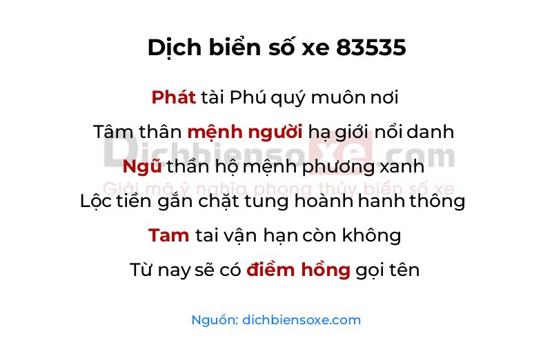 Dịch thơ biển số 83535