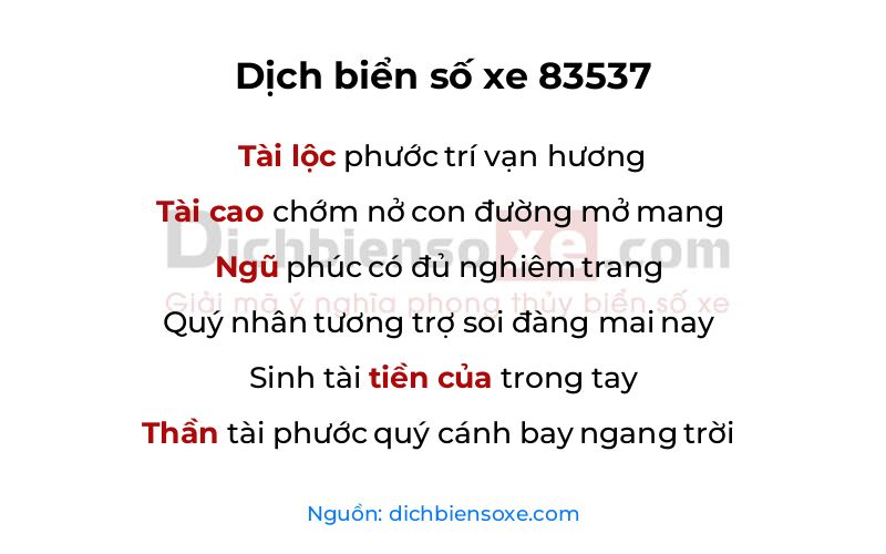 Dịch thơ biển số 83537