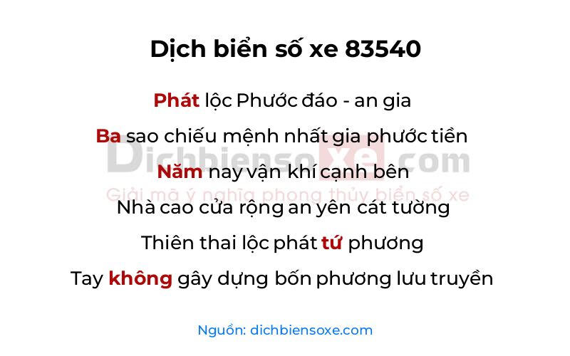 Dịch thơ biển số 83540