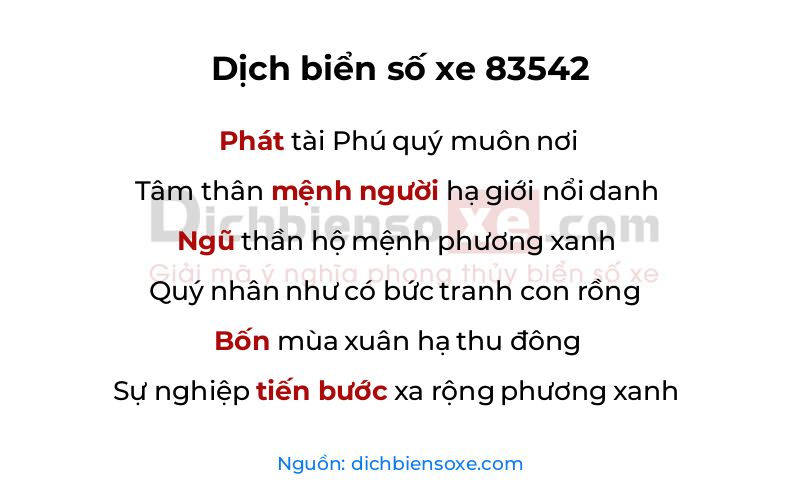 Dịch thơ biển số 83542