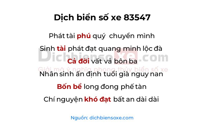 Dịch thơ biển số 83547