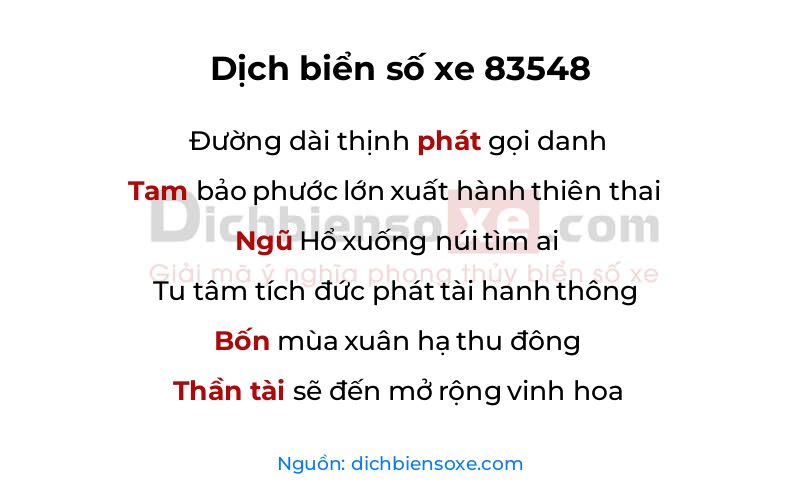 Dịch thơ biển số 83548