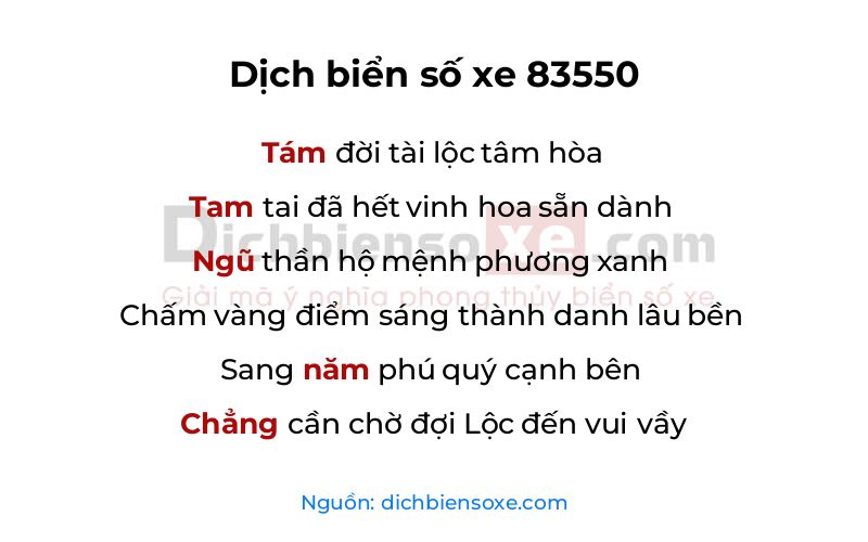 Dịch thơ biển số 83550