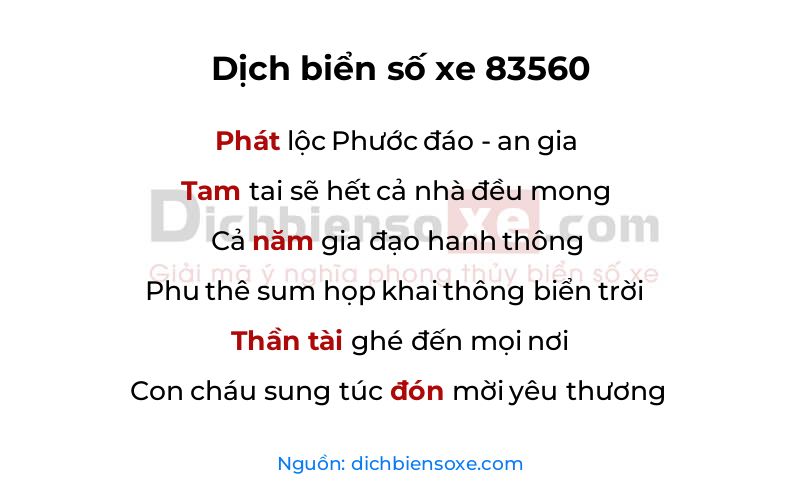 Dịch thơ biển số 83560