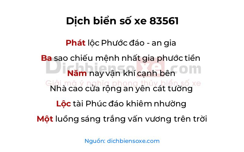 Dịch thơ biển số 83561