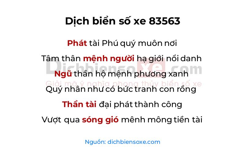 Dịch thơ biển số 83563