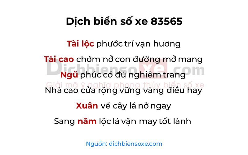 Dịch thơ biển số 83565