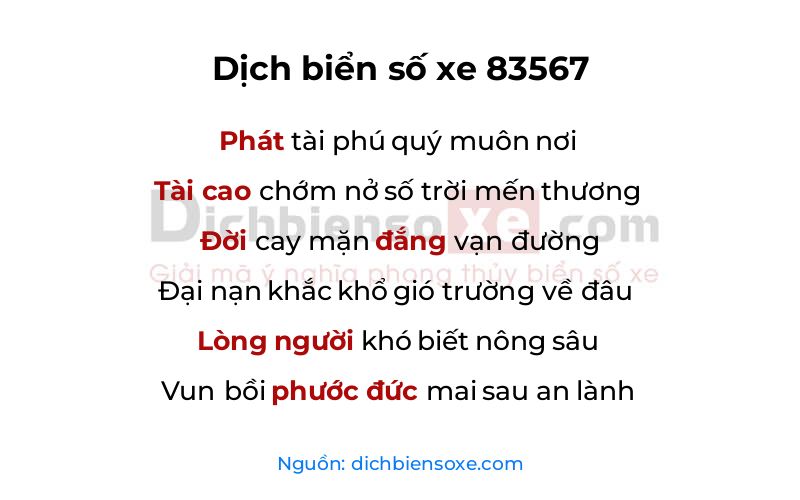 Dịch thơ biển số 83567