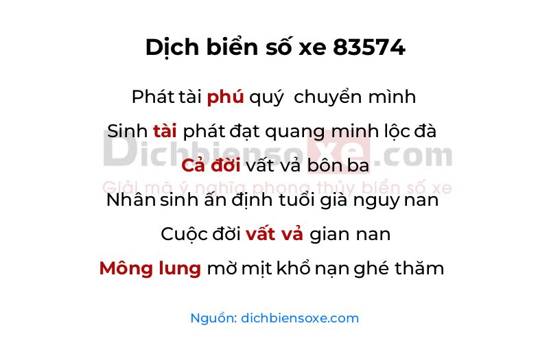 Dịch thơ biển số 83574