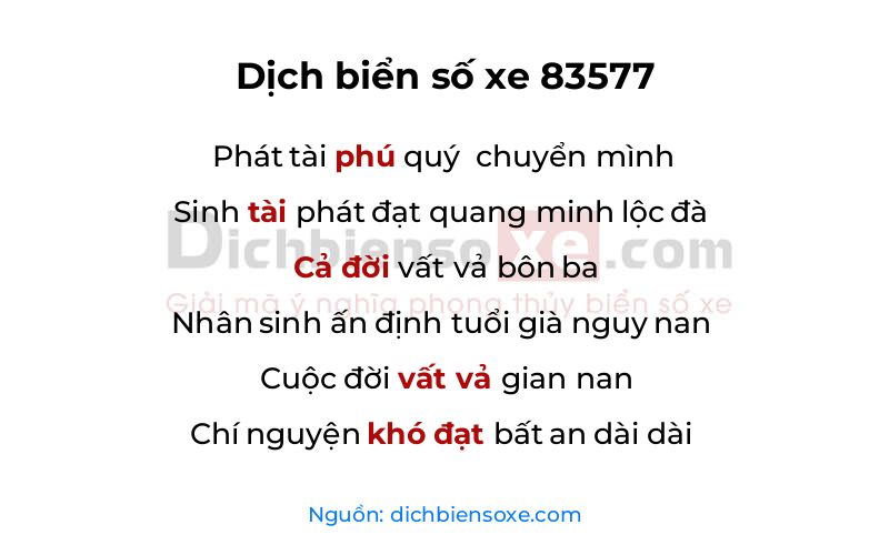 Dịch thơ biển số 83577