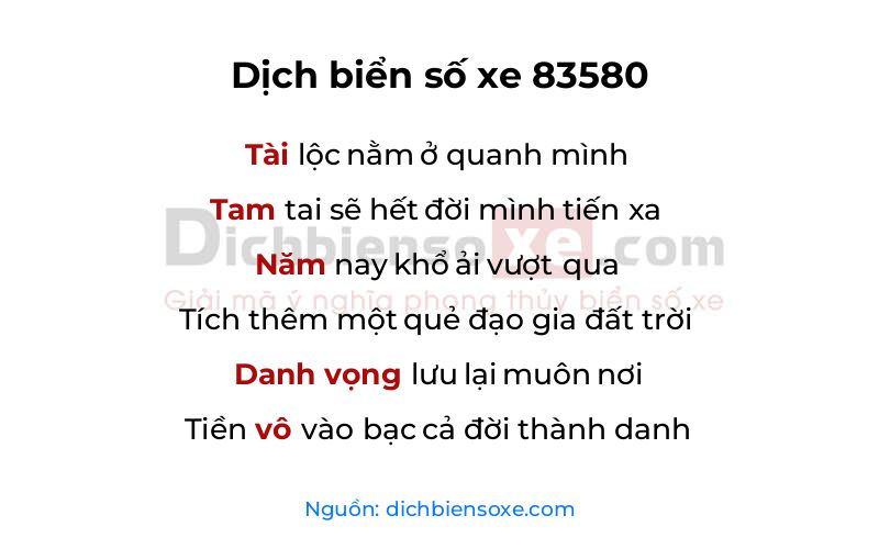 Dịch thơ biển số 83580