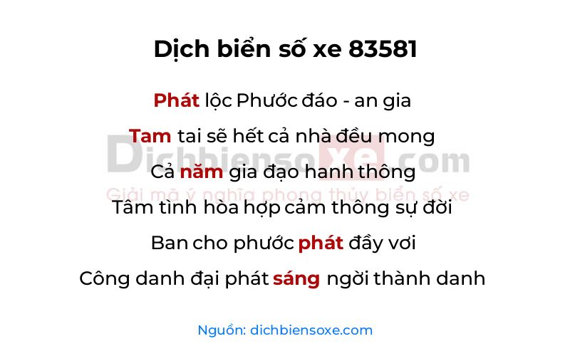 Dịch thơ biển số 83581