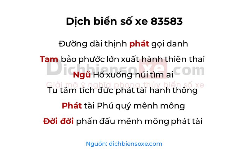 Dịch thơ biển số 83583