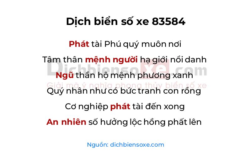 Dịch thơ biển số 83584