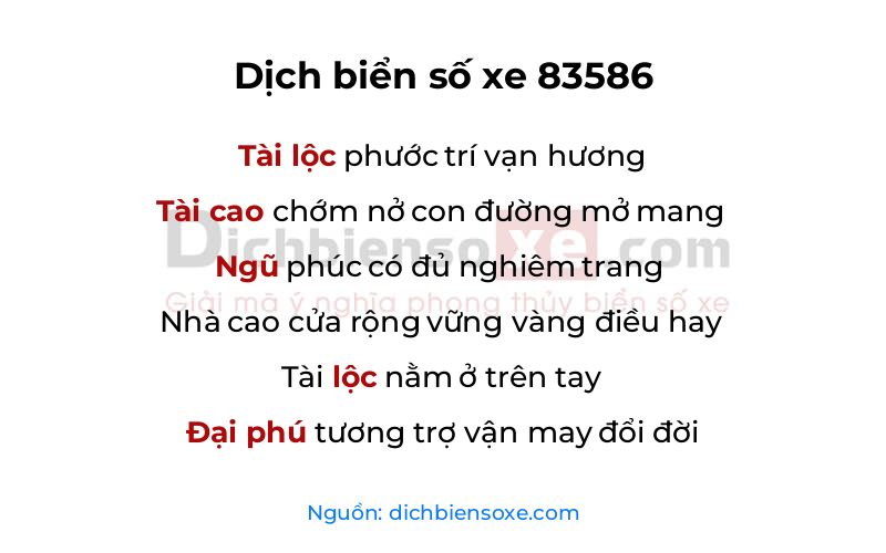 Dịch thơ biển số 83586