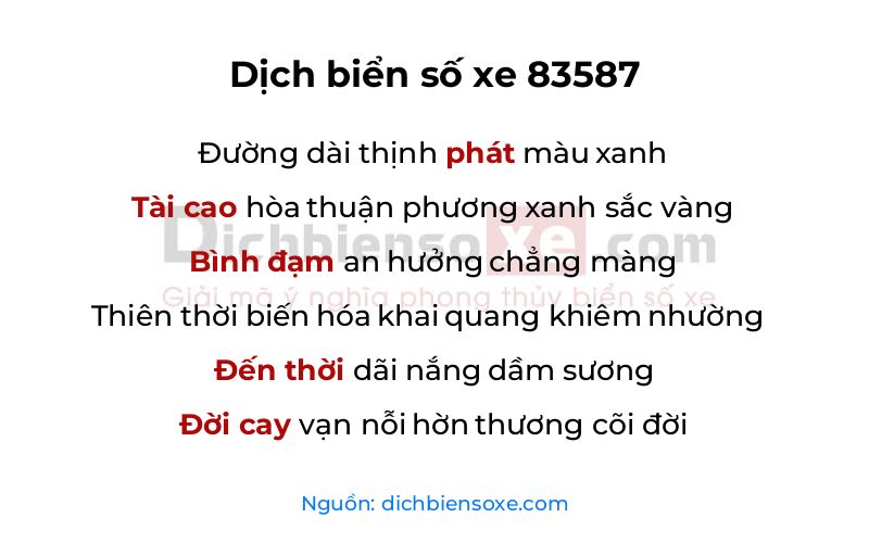 Dịch thơ biển số 83587