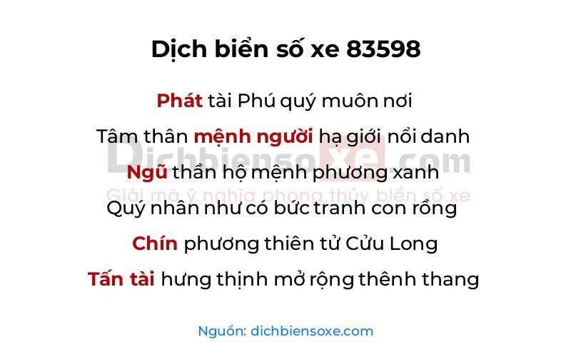 Dịch thơ biển số 83598