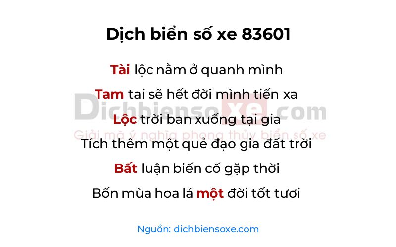 Dịch thơ biển số 83601