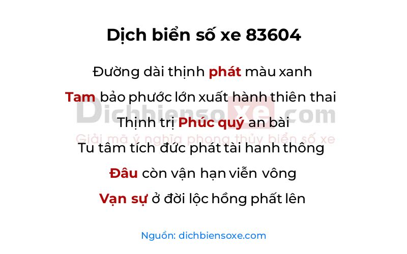 Dịch thơ biển số 83604