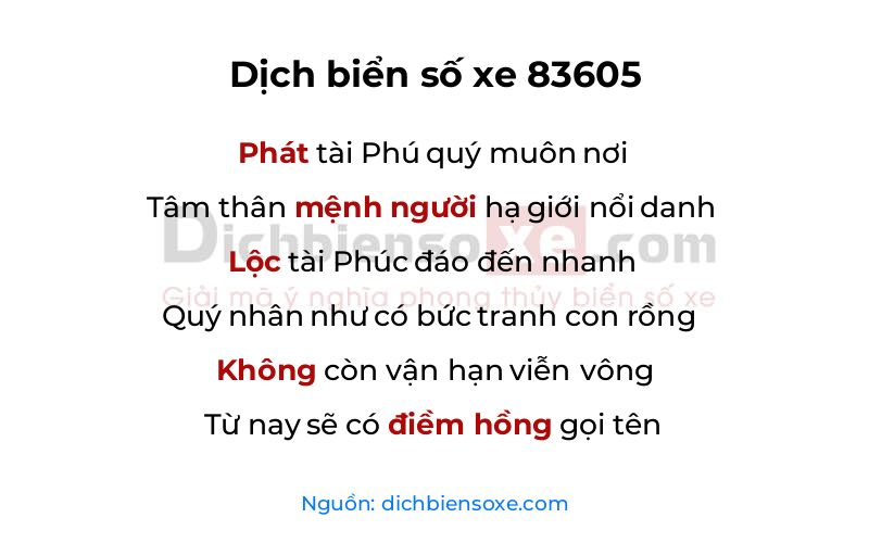 Dịch thơ biển số 83605