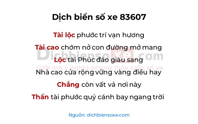 Dịch thơ biển số 83607