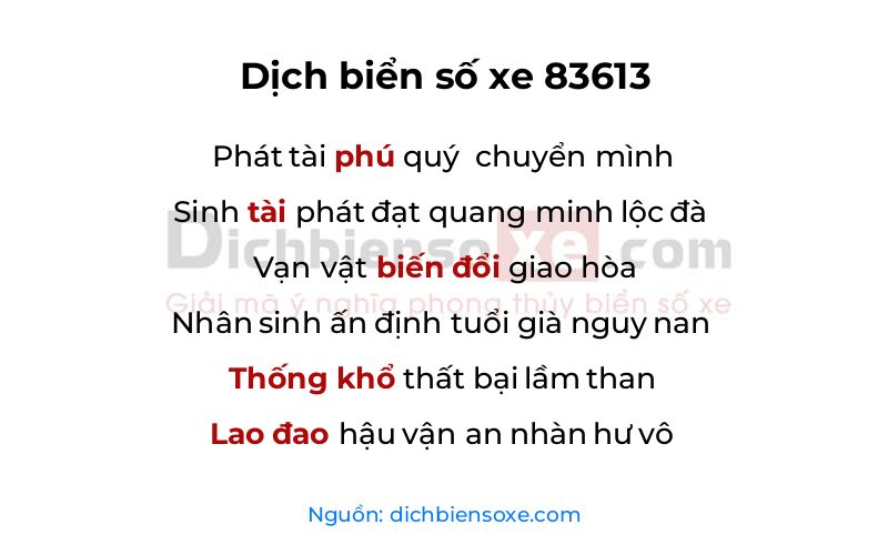 Dịch thơ biển số 83613