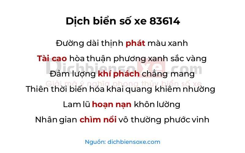 Dịch thơ biển số 83614