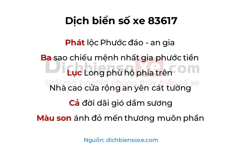Dịch thơ biển số 83617