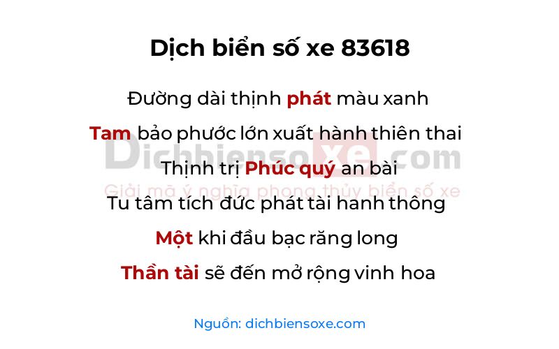 Dịch thơ biển số 83618