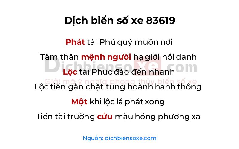 Dịch thơ biển số 83619