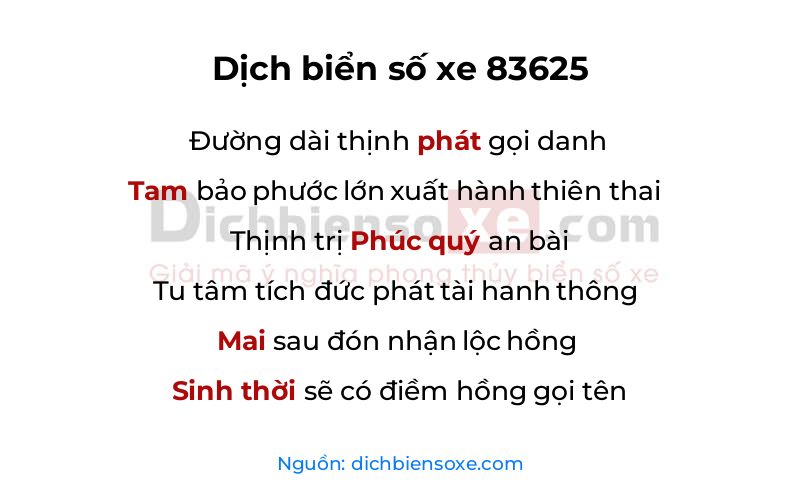 Dịch thơ biển số 83625