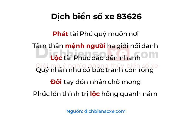 Dịch thơ biển số 83626