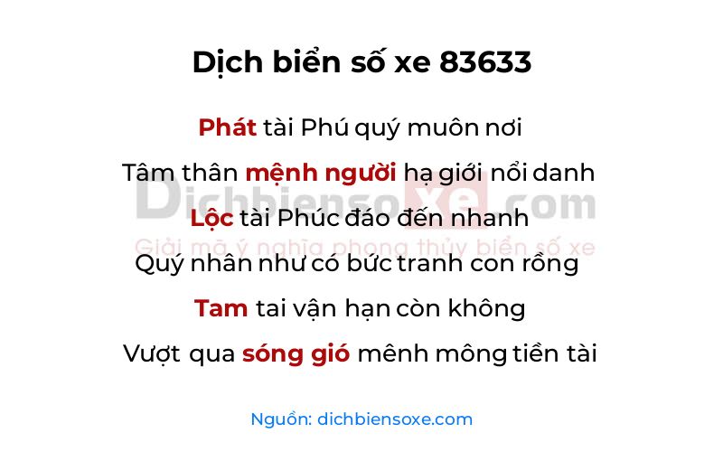 Dịch thơ biển số 83633