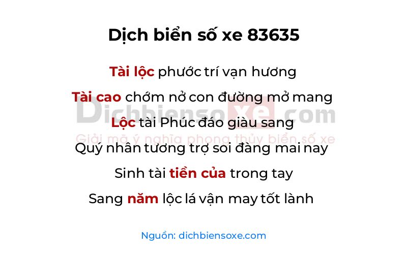 Dịch thơ biển số 83635