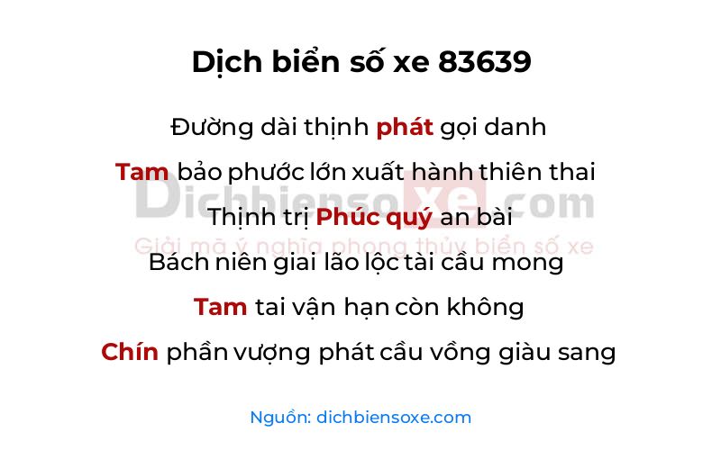 Dịch thơ biển số 83639