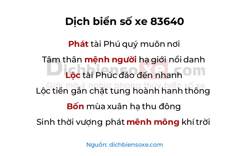 Dịch thơ biển số 83640