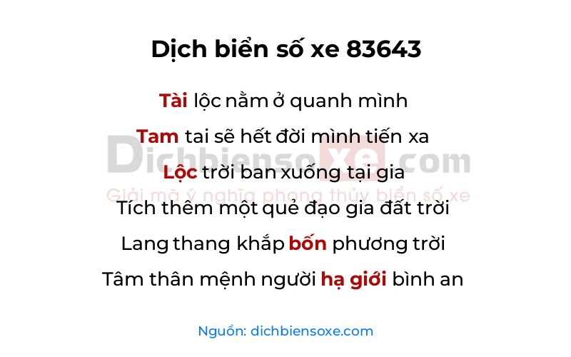 Dịch thơ biển số 83643