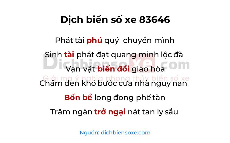 Dịch thơ biển số 83646