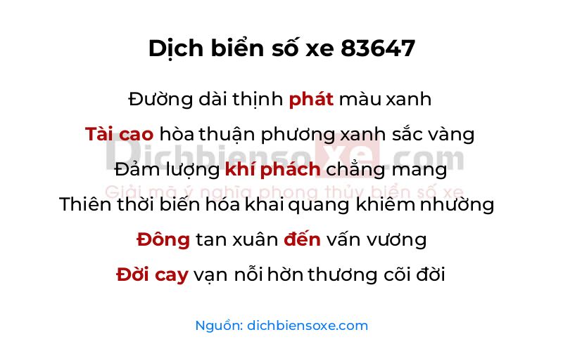 Dịch thơ biển số 83647