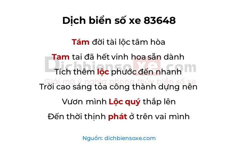 Dịch thơ biển số 83648