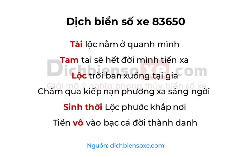 Dịch thơ biển số 83650