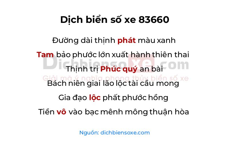 Dịch thơ biển số 83660