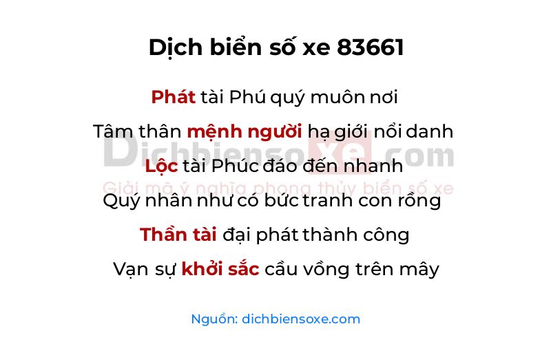 Dịch thơ biển số 83661