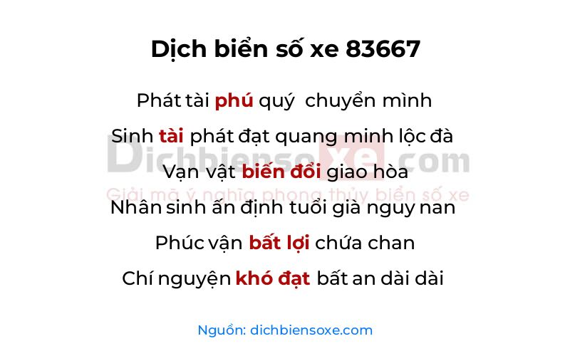 Dịch thơ biển số 83667