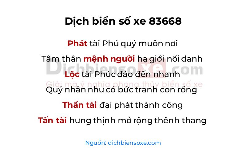 Dịch thơ biển số 83668