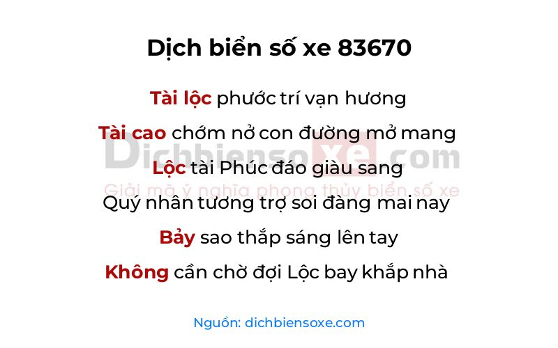 Dịch thơ biển số 83670