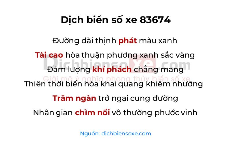 Dịch thơ biển số 83674