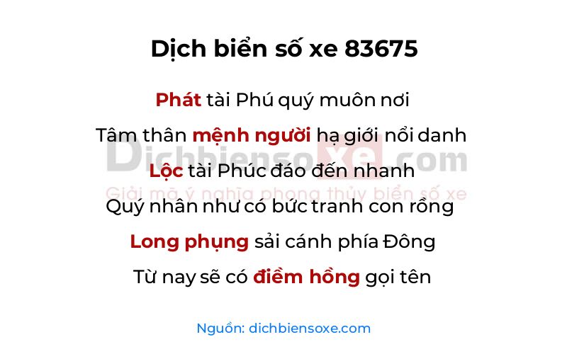 Dịch thơ biển số 83675