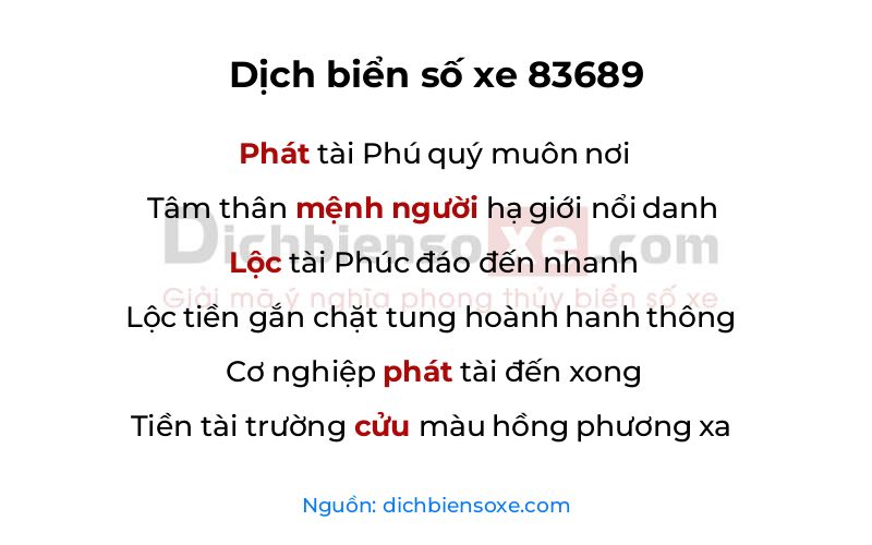 Dịch thơ biển số 83689