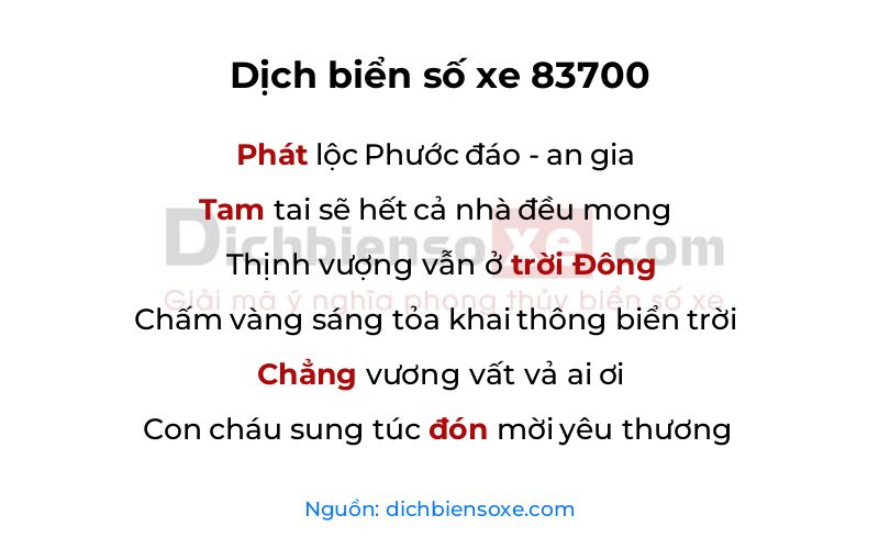 Dịch thơ biển số 83700